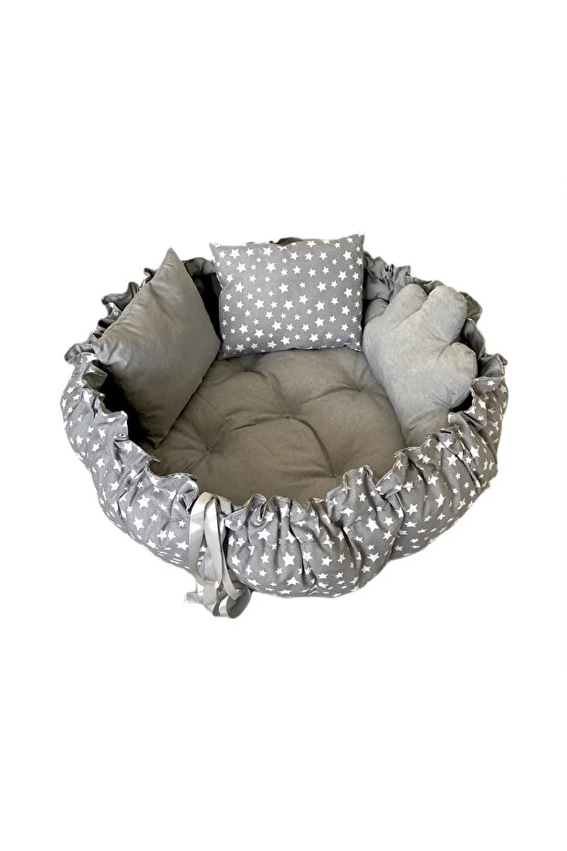 STQUEEN Büyük Boy Organik Kumaş Gri Yıldız Açılır Kapanır Uyku ve Oyun Minderi 150X150